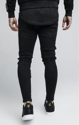 DISTRESSDED GOLD TAPE DENIMS BLACK