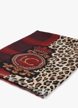 FOULAR COMBINADO ANIMAL PRINT Y TARTÁN ROJO-NEGRO