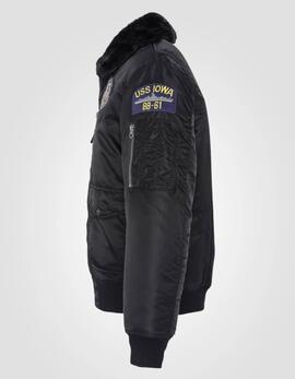 CHAQUETA BOMBER ACOLCHADA OHARAVINTRS NEGRA CON PARCHES