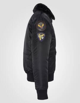 CHAQUETA BOMBER ACOLCHADA OHARAVINTRS NEGRA CON PARCHES