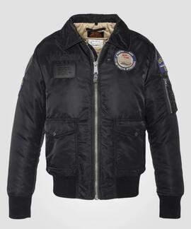 CHAQUETA BOMBER ACOLCHADA OHARAVINTRS NEGRA CON PARCHES