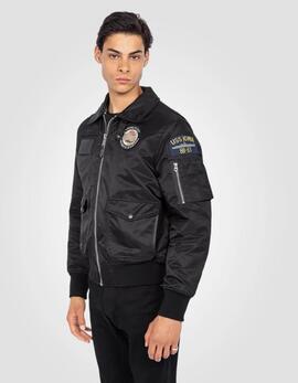 CHAQUETA BOMBER ACOLCHADA OHARAVINTRS NEGRA CON PARCHES