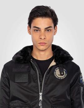 CHAQUETA BOMBER ACOLCHADA OHARAVINTRS NEGRA CON PARCHES