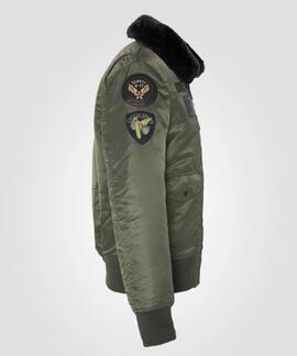 CHAQUETA BOMBER ACOLCHADA OHARAVINTRS VERDE CON PARCHES