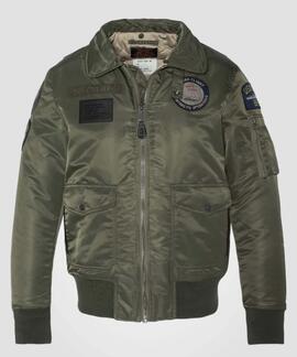 CHAQUETA BOMBER ACOLCHADA OHARAVINTRS VERDE CON PARCHES
