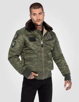 CHAQUETA BOMBER ACOLCHADA OHARAVINTRS VERDE CON PARCHES