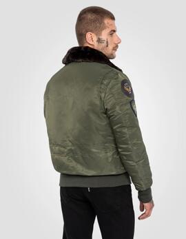 CHAQUETA BOMBER ACOLCHADA OHARAVINTRS VERDE CON PARCHES