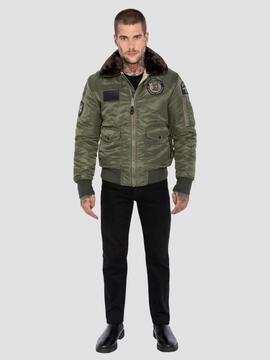 CHAQUETA BOMBER ACOLCHADA OHARAVINTRS VERDE CON PARCHES
