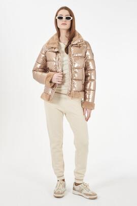 CHAQUETA ACOLCHADA DE MUJER ORO METALIZADO CON APLIQUES DE P