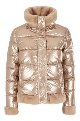 CHAQUETA ACOLCHADA DE MUJER ORO METALIZADO CON APLIQUES DE P