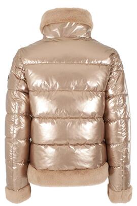 CHAQUETA ACOLCHADA DE MUJER ORO METALIZADO CON APLIQUES DE P