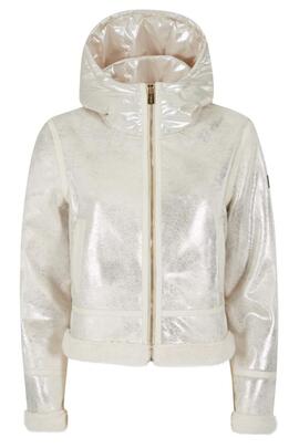 CHAQUETA ACOLCHADA DE MUJER CON CAPUCHA BEIGE LAMINADA