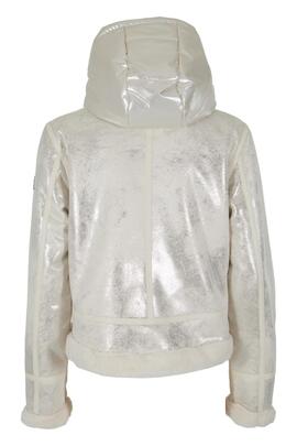 CHAQUETA ACOLCHADA DE MUJER CON CAPUCHA BEIGE LAMINADA