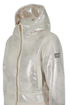 CHAQUETA ACOLCHADA DE MUJER CON CAPUCHA BEIGE LAMINADA