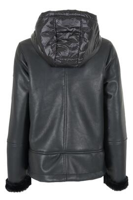 CHAQUETA DE MUJER ECOPIEL NEGRA CON INSERCIONES ACOLHADAS