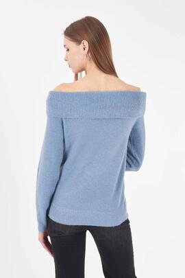 JERSEY DE MUJER CUELLO VUELTO AZUL