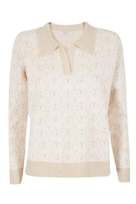 JERSEY DE MUJER CUELLO POLO JACQUARD BEIGE