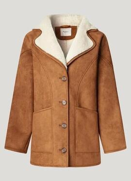 ABRIGO CON DETALLES DE BORREGUITO TERESA 857 CARAMEL BEIGE
