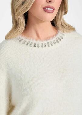 JERSEY ARISA CON APLIQUES DE PEDRERÍA EN EL CUELLO CREMA