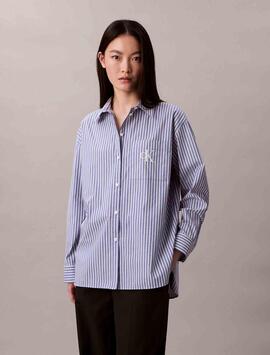 CAMISA CK HOLGADA DE POPELÍN RAYAS AZULES