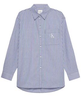 CAMISA CK HOLGADA DE POPELÍN RAYAS AZULES