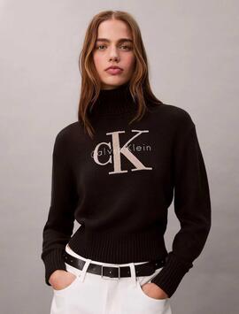 JERSEY CUELLO VUELTO DE CHENILLA SUAVE NEGRO