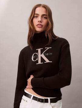 JERSEY CUELLO VUELTO DE CHENILLA SUAVE NEGRO