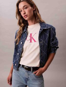 CAMISETA CK HERO REGULAR FIT CON MONOGRAMA CREMA