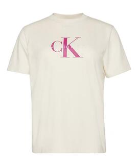 CAMISETA CK HERO REGULAR FIT CON MONOGRAMA CREMA