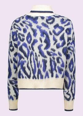 JERSEY CUELLO CISNE CON ESTAMPADO ANIMALIER JACQUARD AZUL