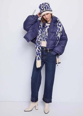 JERSEY CUELLO REDONDO CON ESTAMPADO ANIMALIER JACQUARD AZUL