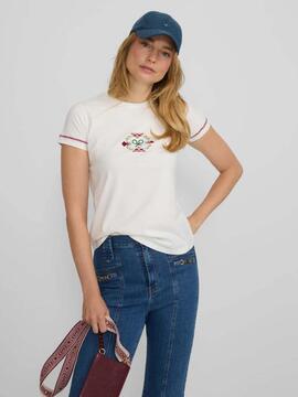 CAMISETA WOMAN BORDADO ÉTNICO MULTICOLOR BLANCA