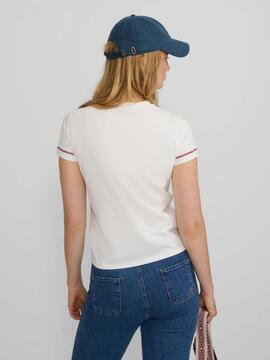 CAMISETA WOMAN BORDADO ÉTNICO MULTICOLOR BLANCA