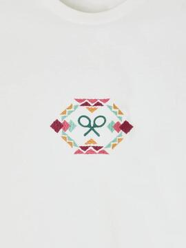 CAMISETA WOMAN BORDADO ÉTNICO MULTICOLOR BLANCA