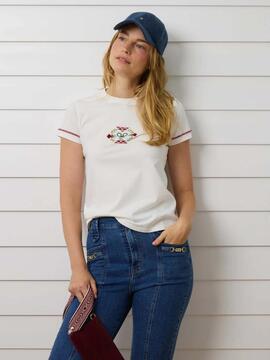 CAMISETA WOMAN BORDADO ÉTNICO MULTICOLOR BLANCA