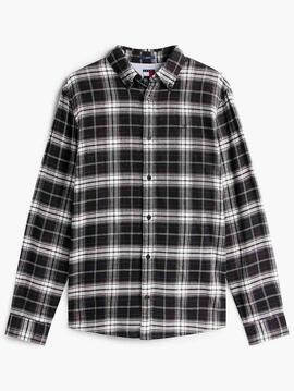 CAMISA DE FRANELA REGULAR FIT TARTÁN NEGRO
