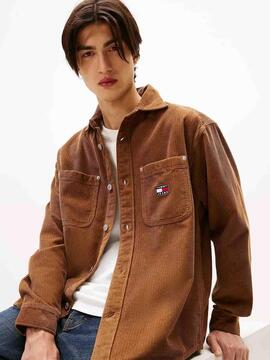 SOBRECAMISA DE PANA RELAXED FIT MARRÓN CON LOGO