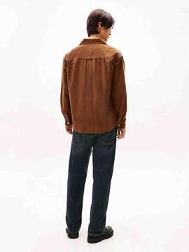 SOBRECAMISA DE PANA RELAXED FIT MARRÓN CON LOGO