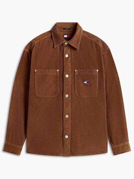 SOBRECAMISA DE PANA RELAXED FIT MARRÓN CON LOGO