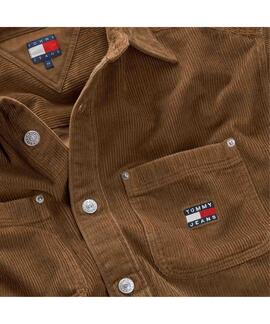 SOBRECAMISA DE PANA RELAXED FIT MARRÓN CON LOGO