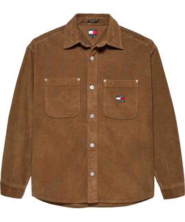 SOBRECAMISA DE PANA RELAXED FIT MARRÓN CON LOGO