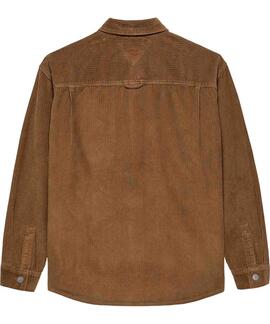 SOBRECAMISA DE PANA RELAXED FIT MARRÓN CON LOGO