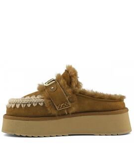 ZUECO PLATFORM CLOG WITH STRAP LOGO COGNAC