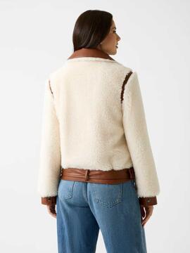 CHAQUETA GIORDANA PELO SINTÉTICO BEIGE Y ECOPIEL MARRÓN