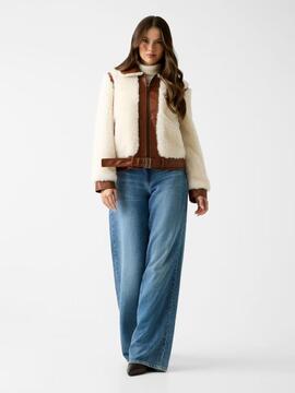 CHAQUETA GIORDANA PELO SINTÉTICO BEIGE Y ECOPIEL MARRÓN