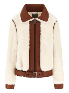CHAQUETA GIORDANA PELO SINTÉTICO BEIGE Y ECOPIEL MARRÓN