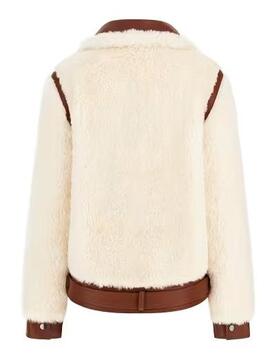 CHAQUETA GIORDANA PELO SINTÉTICO BEIGE Y ECOPIEL MARRÓN