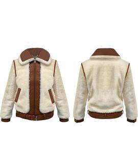 CHAQUETA GIORDANA PELO SINTÉTICO BEIGE Y ECOPIEL MARRÓN