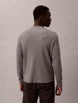 CAMISETA MANGA LARGA PUNTO GOFRADO MED GREY HEATHER GRIS