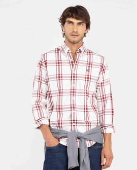 CAMISA DE ALGODÓN CUADRO BRIT CRUDO Y ROJO
